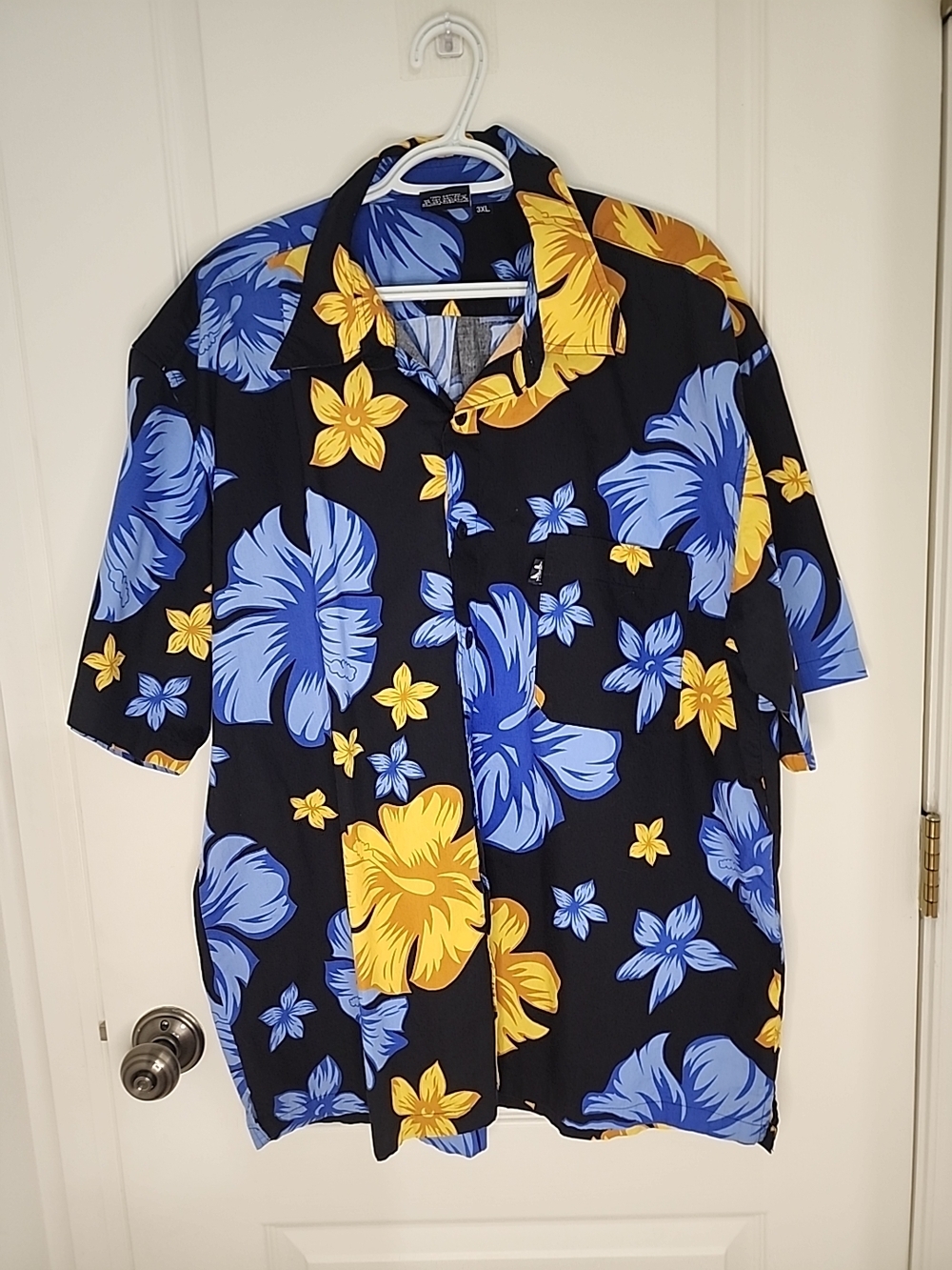 Kau Kaowa Hawaiian Shirt 3XL Black Blue Yellow Floral Made Fiji Aloha